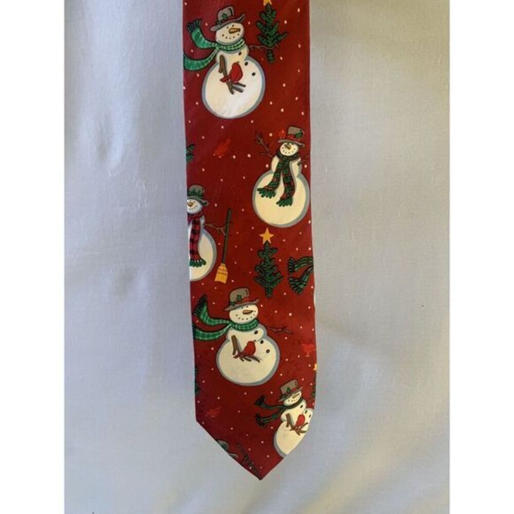 Mens Snowman Cardinal Christmas tree Winter Red Hallmark Necktie‎ red